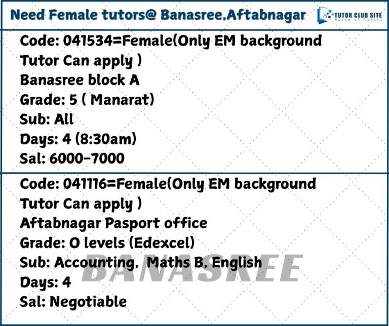 Need male/Female tutors in Banasri